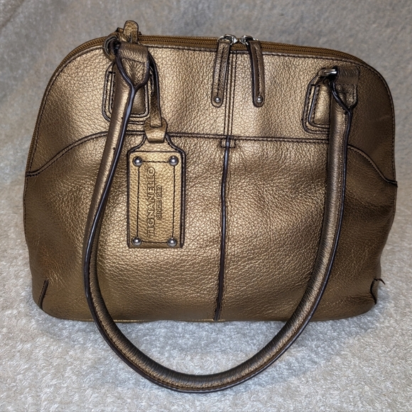 Tiganello Bronze Leather Handbag Satin Lining - Picture 1 of 16